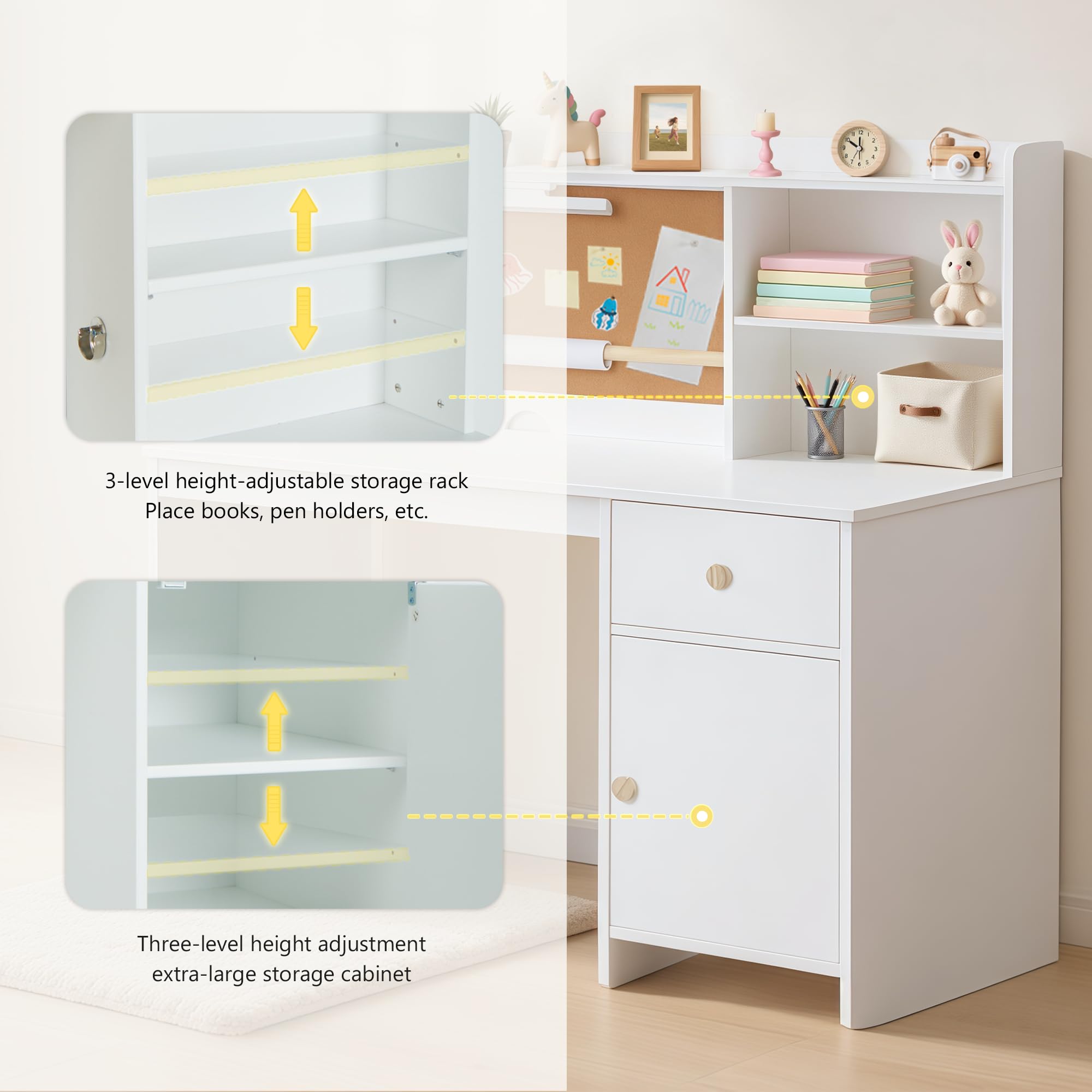 Kids Desk and Chair Set with Night Light and Storage