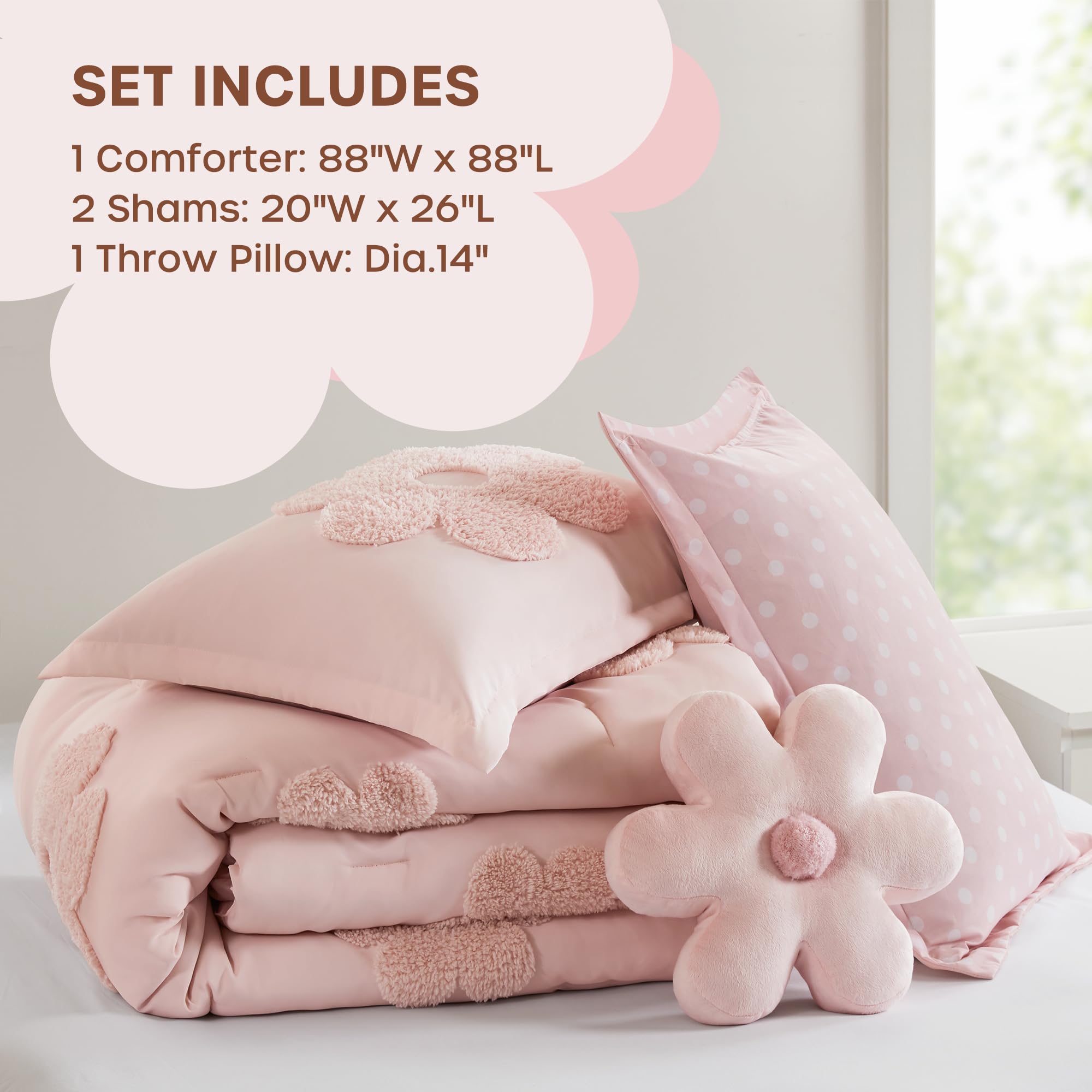 Full/Queen Pink Floral Comforter Set - 4 Piece Reversible Bedding