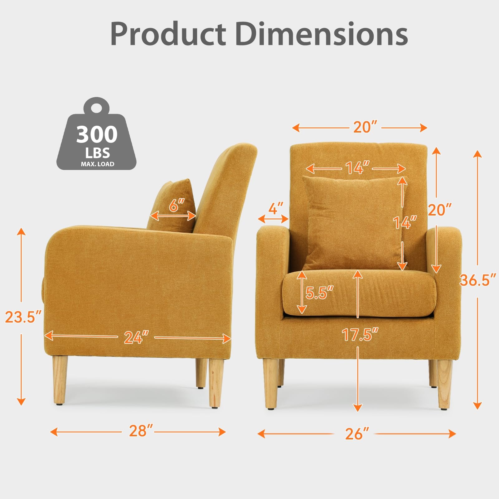 Upholstered Accent Chair with Pillow and Wooden Legs