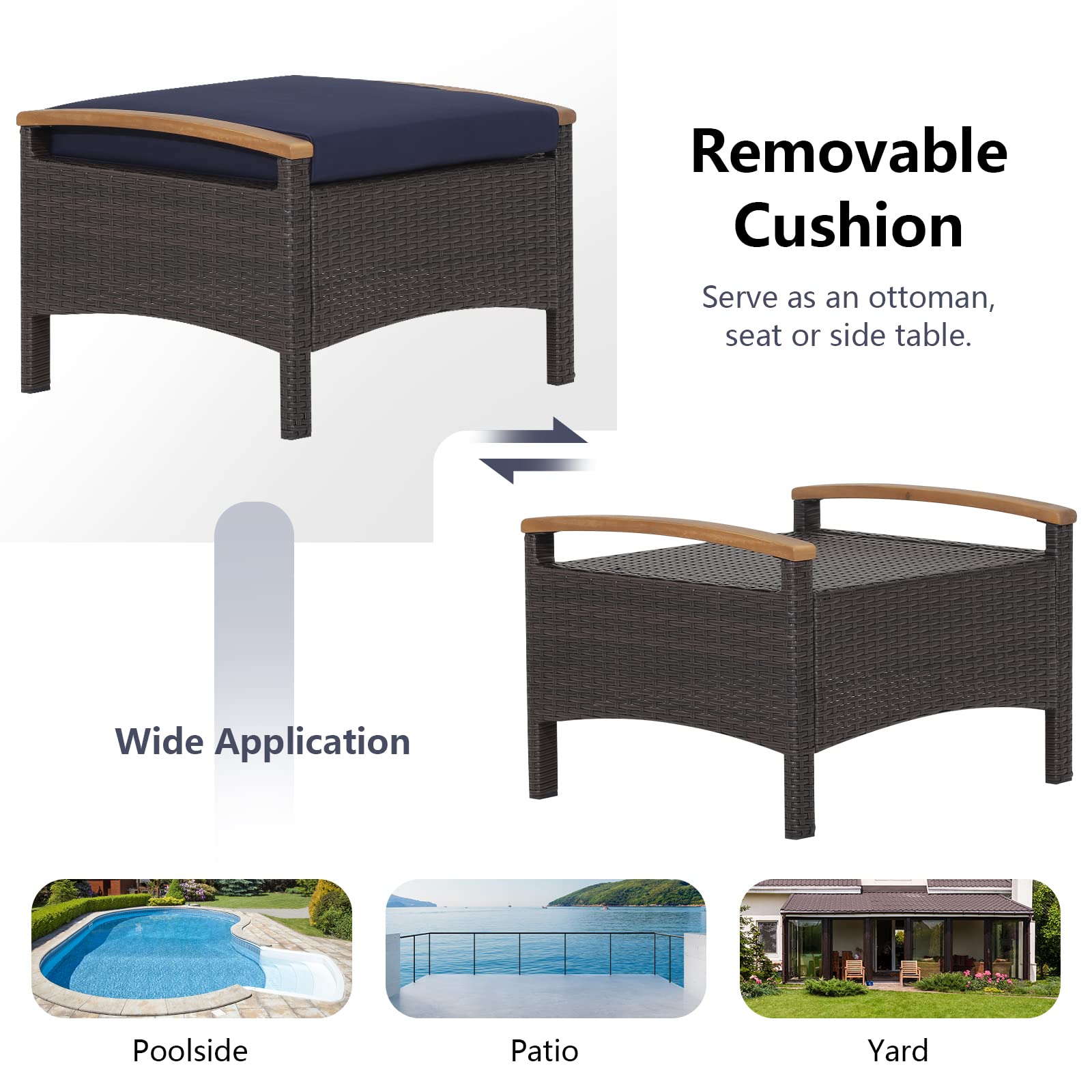 Outdoor Wicker Ottomans with Cushions