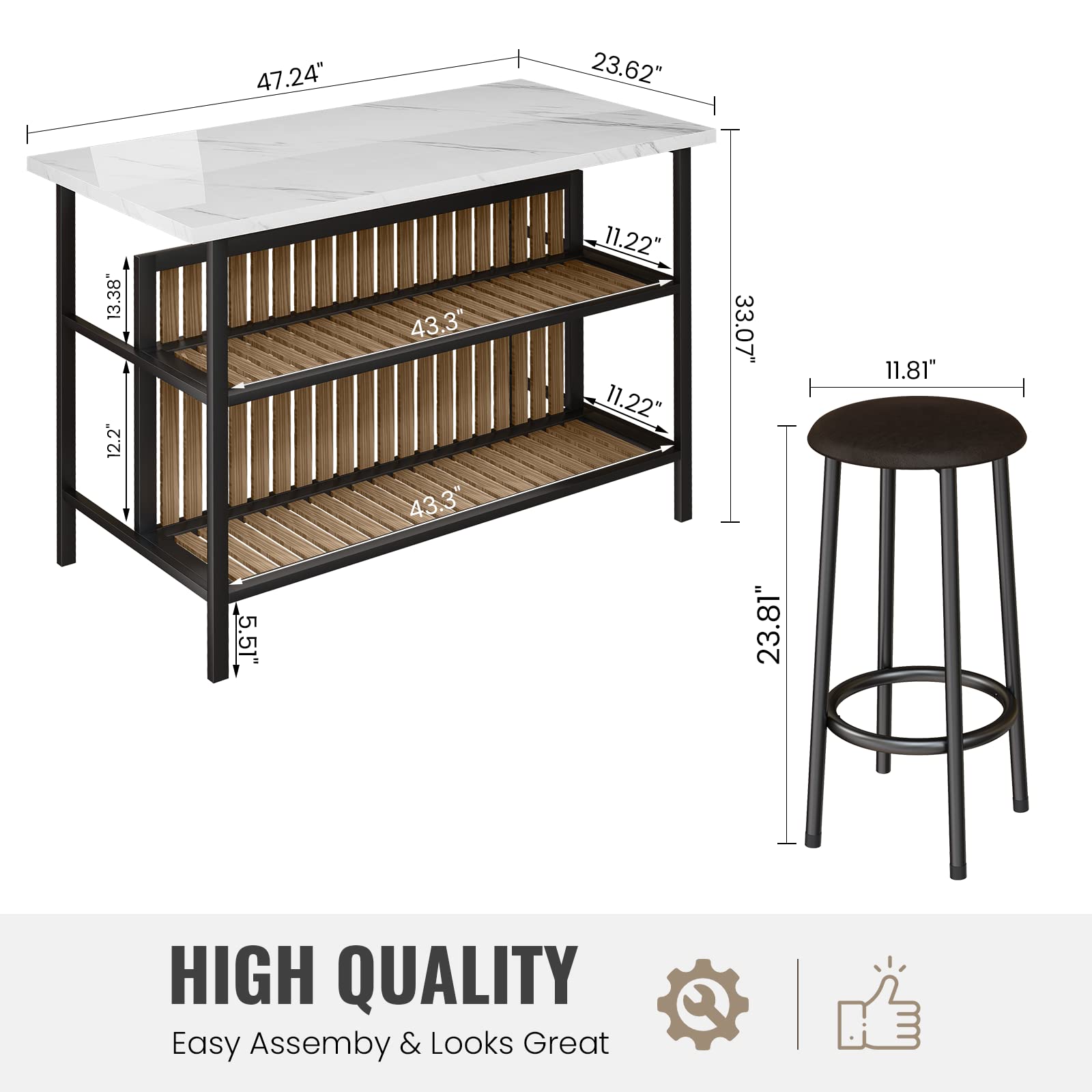 3 Piece Counter Height Bar Table Set with Storage