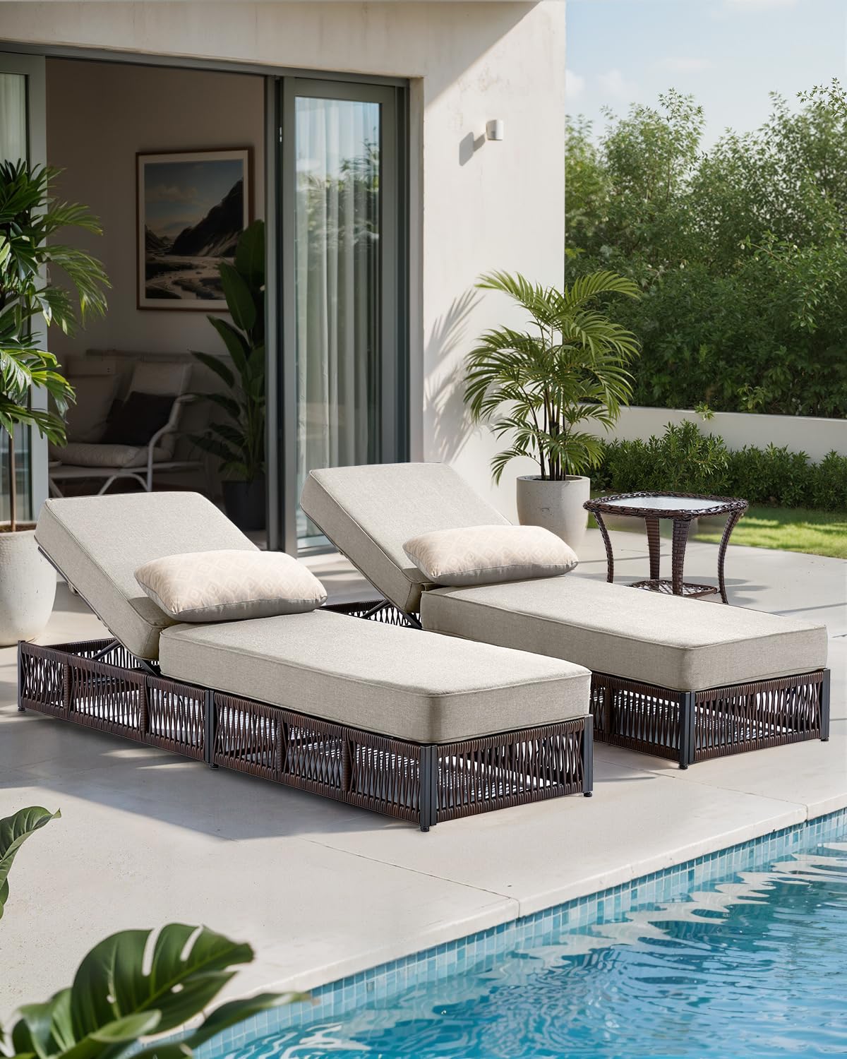 Outdoor Chaise Lounges Set of 2 with Cushions