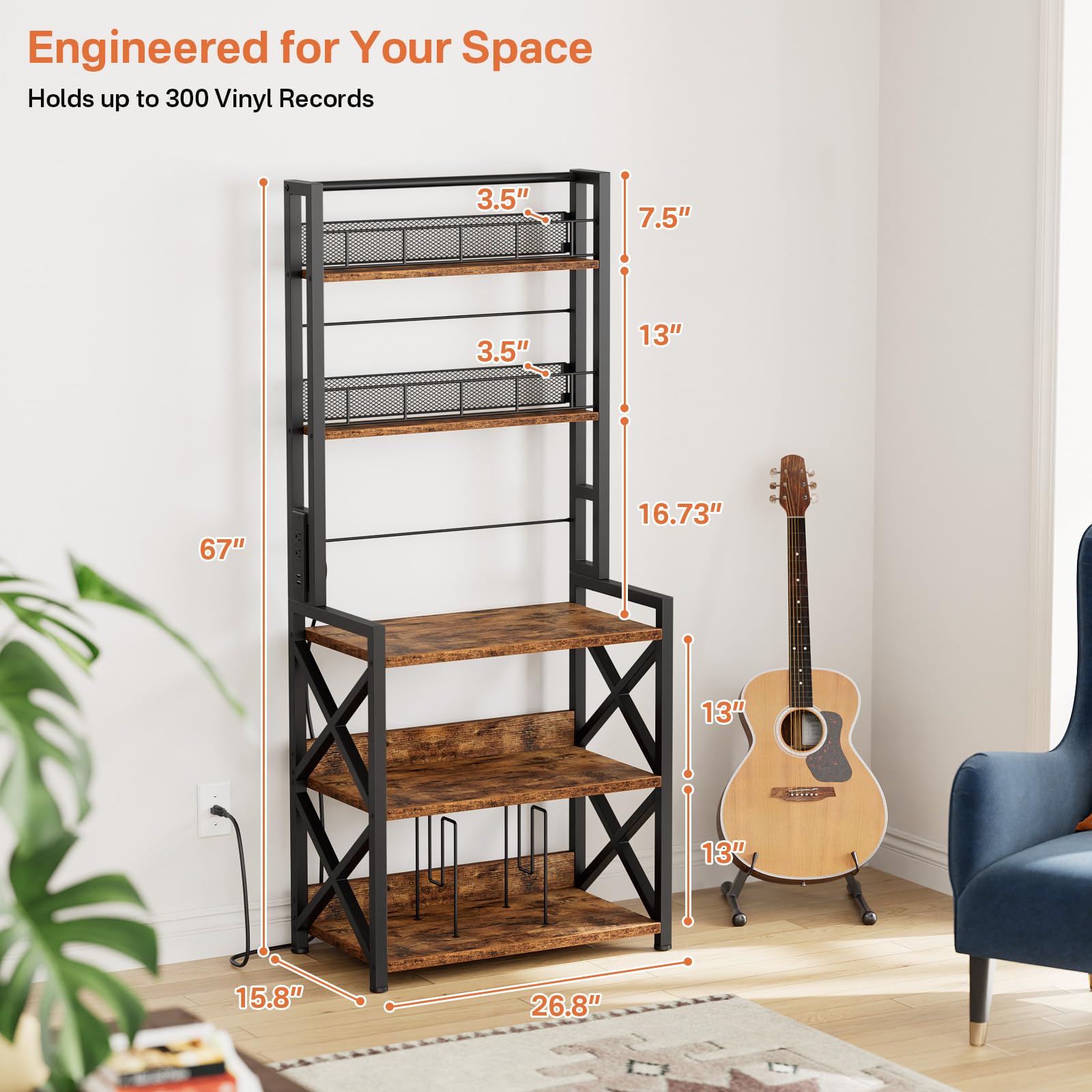 5-Tier Vinyl Record Storage Rack with Turntable Stand