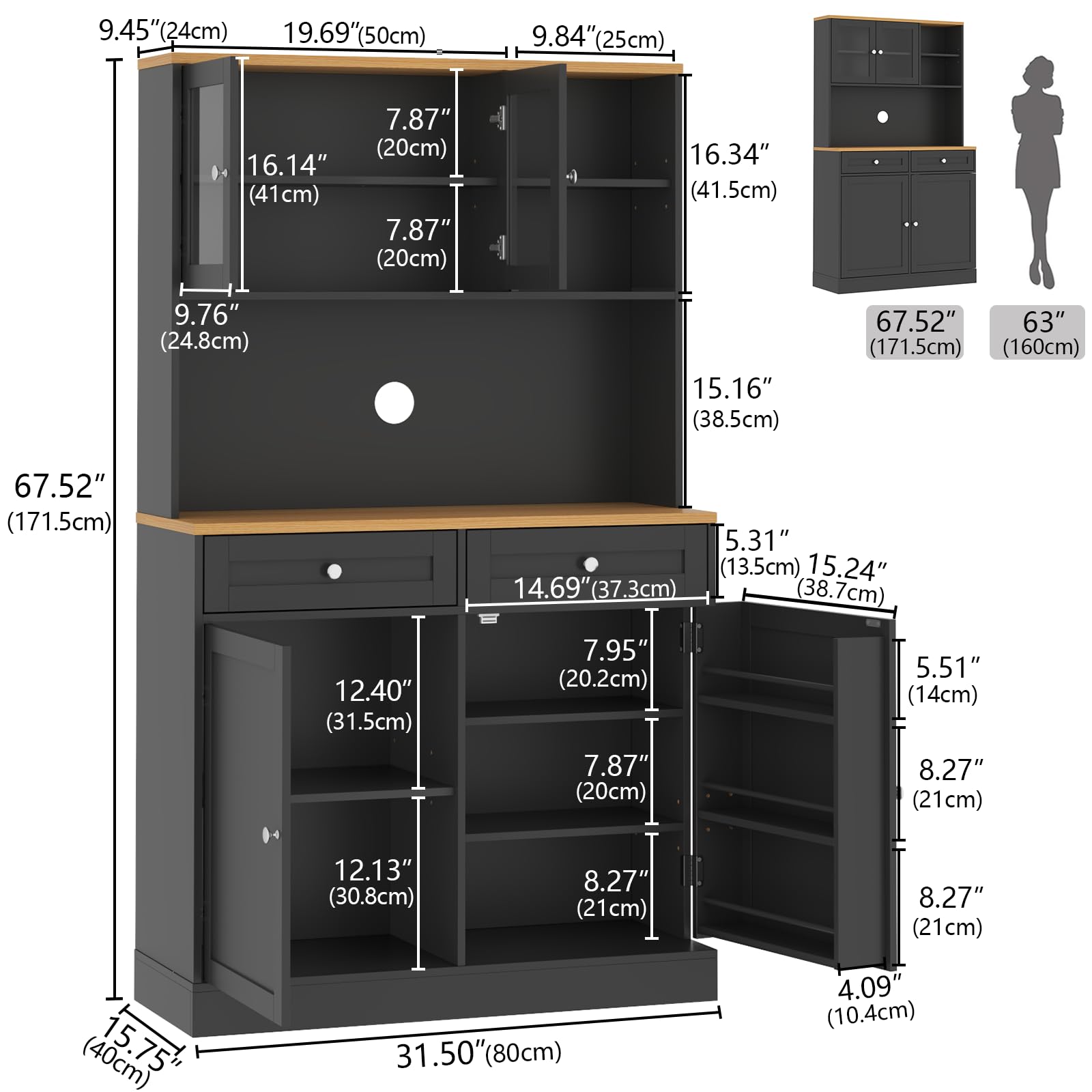 Kitchen Pantry Cabinet with Glass Doors