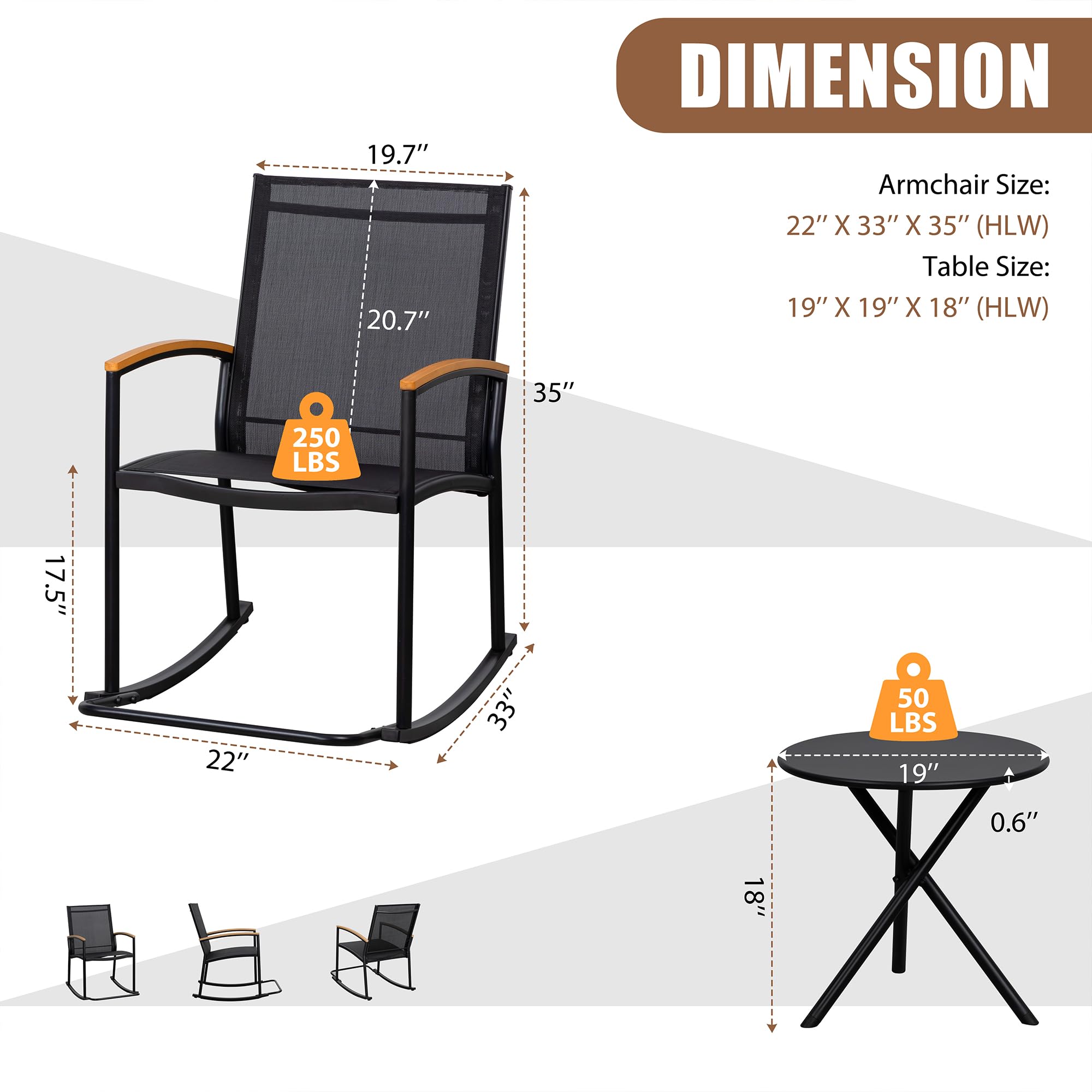 3 Piece Outdoor Rocking Bistro Set with Table