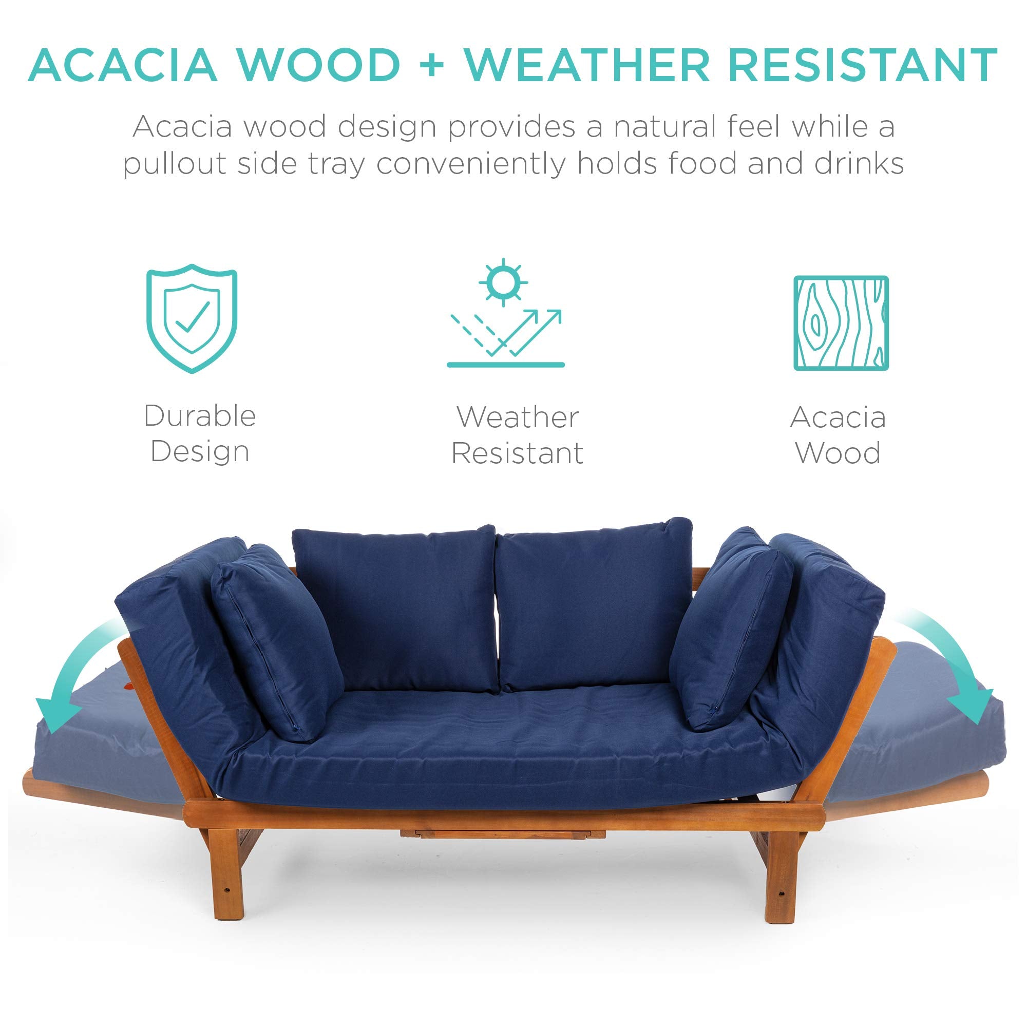 Outdoor Convertible Acacia Wood Futon Sofa