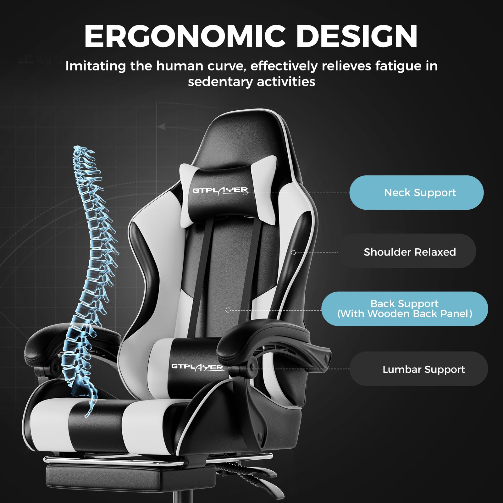 Gaming Chair with Footrest and Lumbar Support