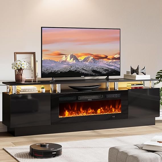 70" TV Stand with Electric Fireplace and Storage Cabinet