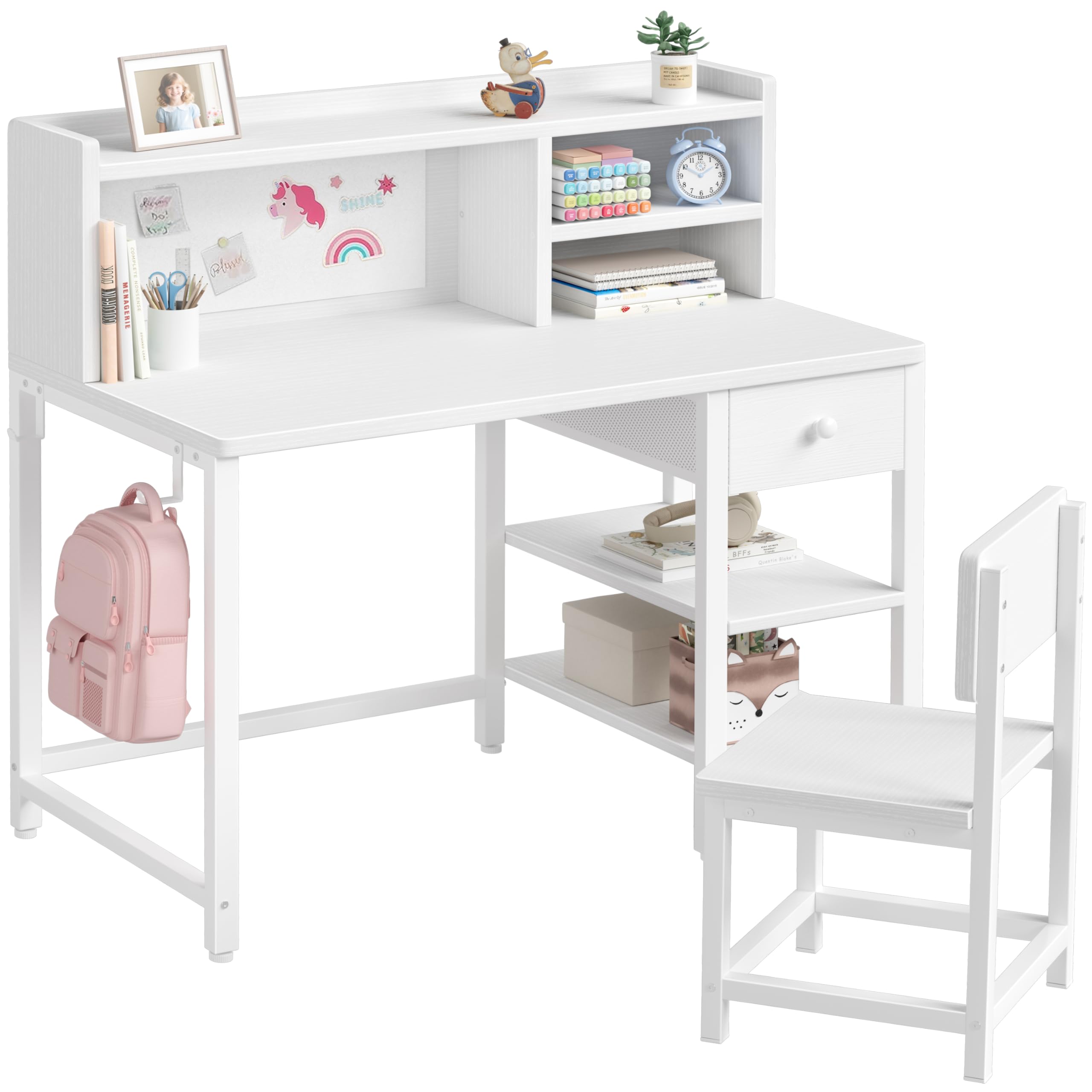 Kids Desk and Chair Set with Hutch and Storage