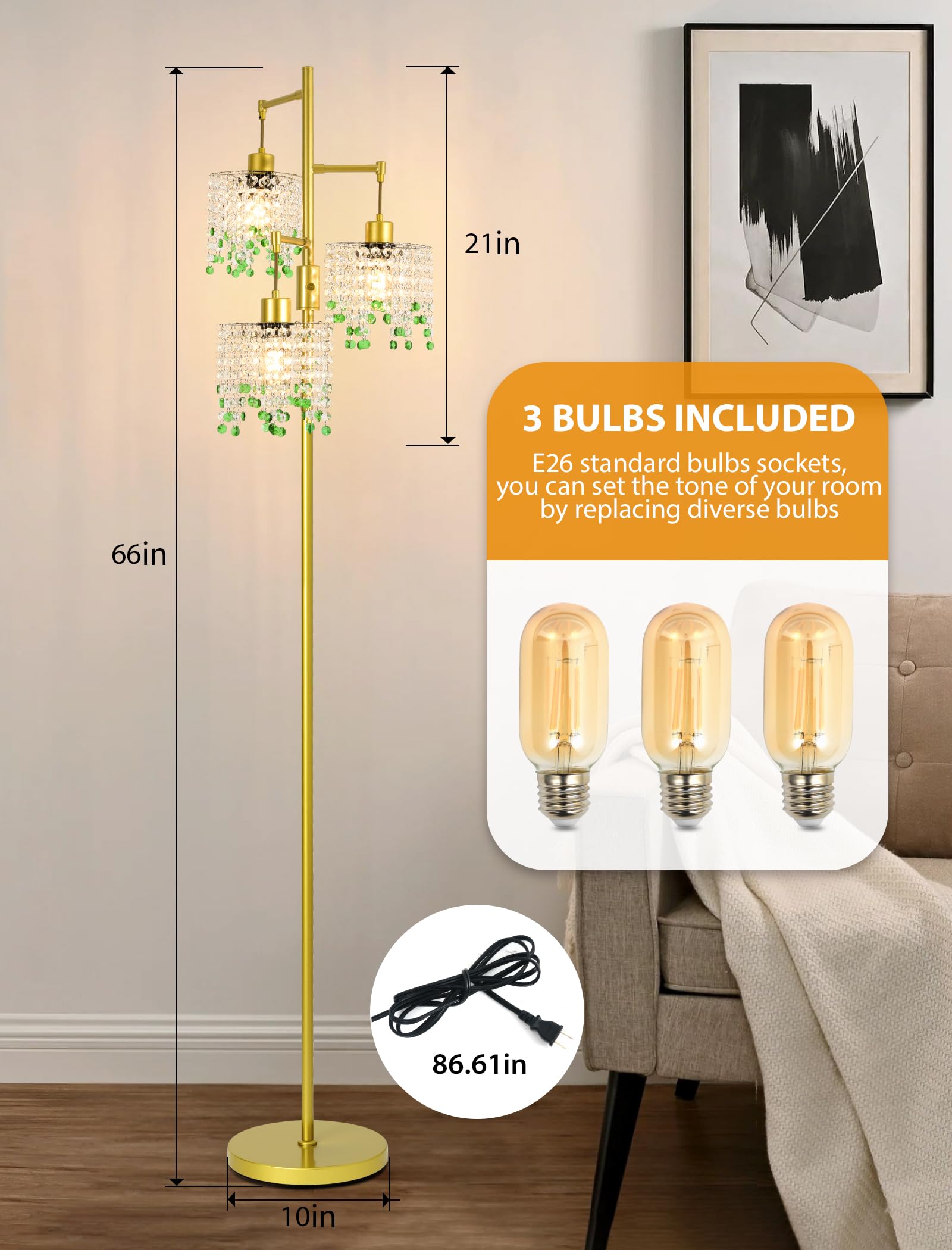 Crystal Floor Lamp with 3 Lights