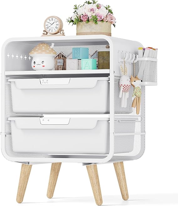 Pink Kids Nightstand with Storage Drawers