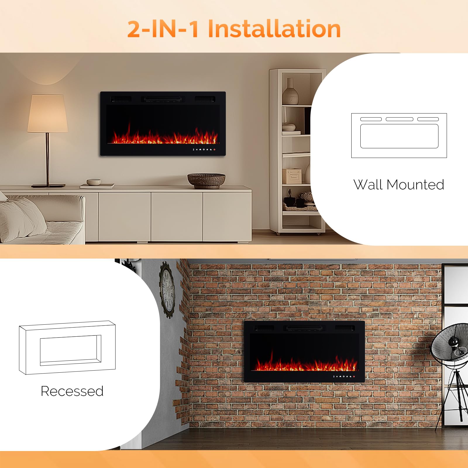 36 Inch Electric Fireplace with Remote Control