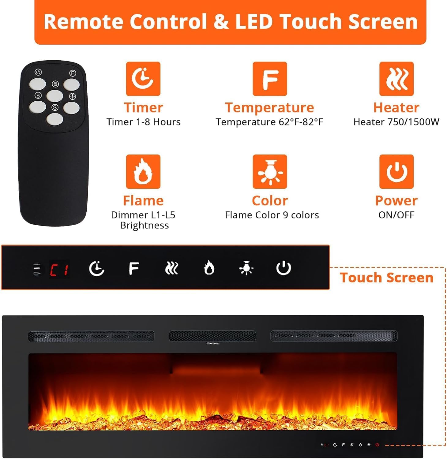 60 Inch Wall-Mounted Electric Fireplace