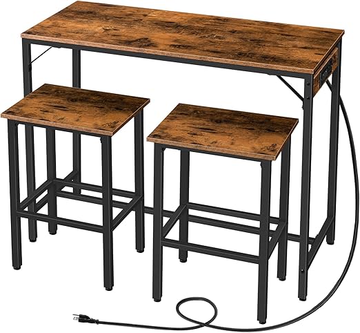Industrial Bar Table Set with Charging Station