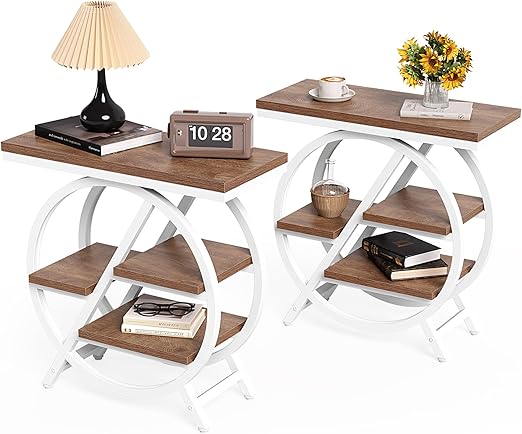 4-Tier Narrow End Table Set of 2 - Modern Side Table with Storage