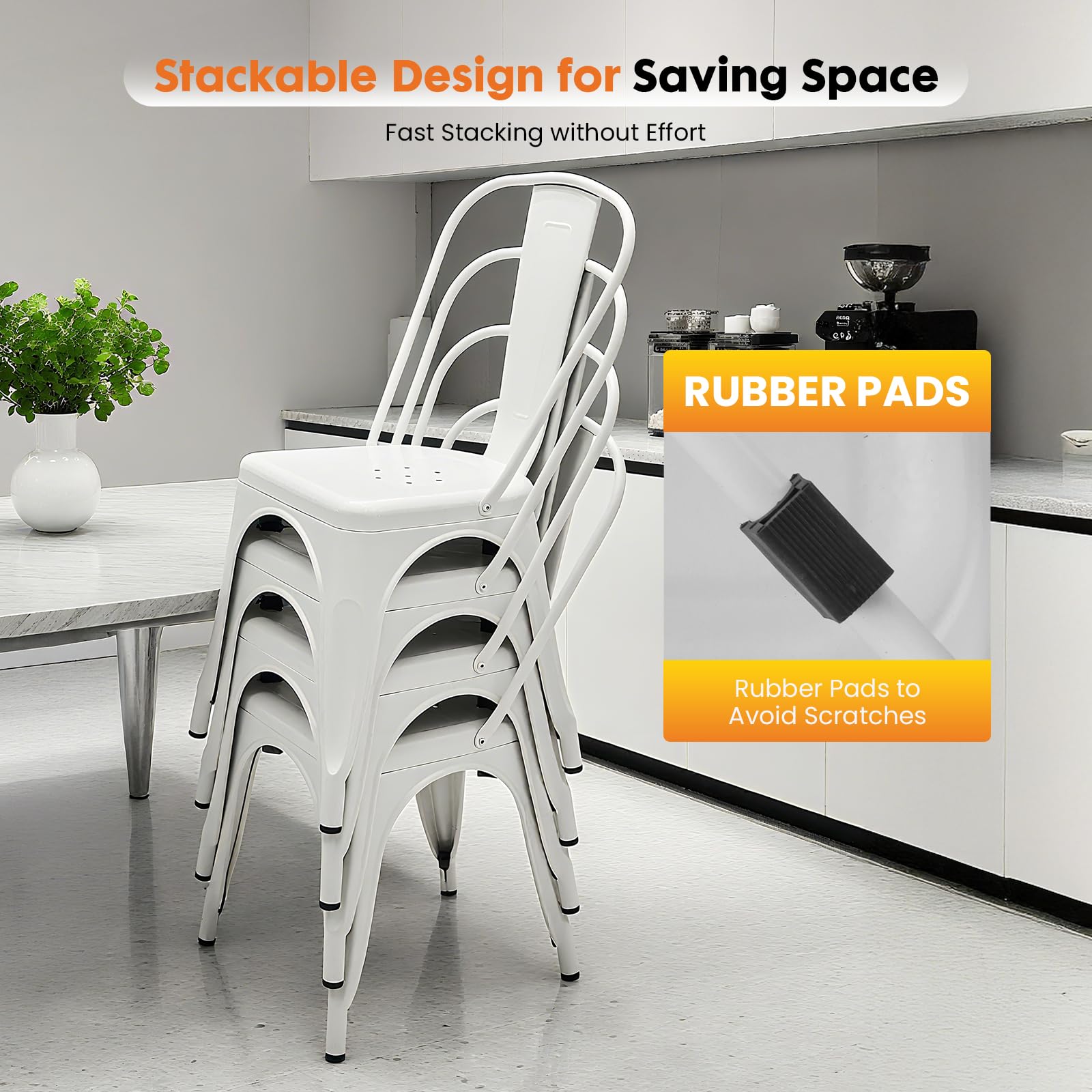 Metal Dining Chairs Set of 8 - Stackable Restaurant Chairs