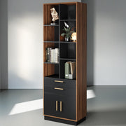 Wood Bookcase with Drawers and Doors 73.3" Tall