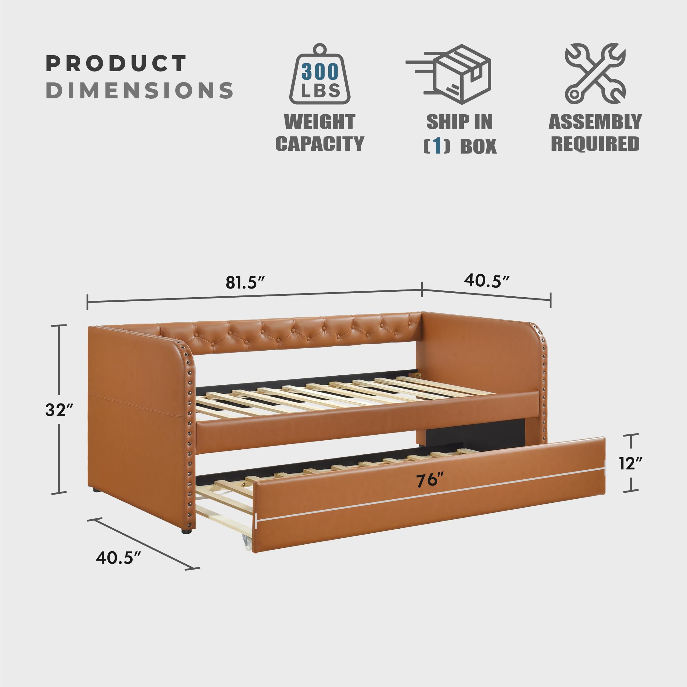 Faux Leather Daybed with Trundle