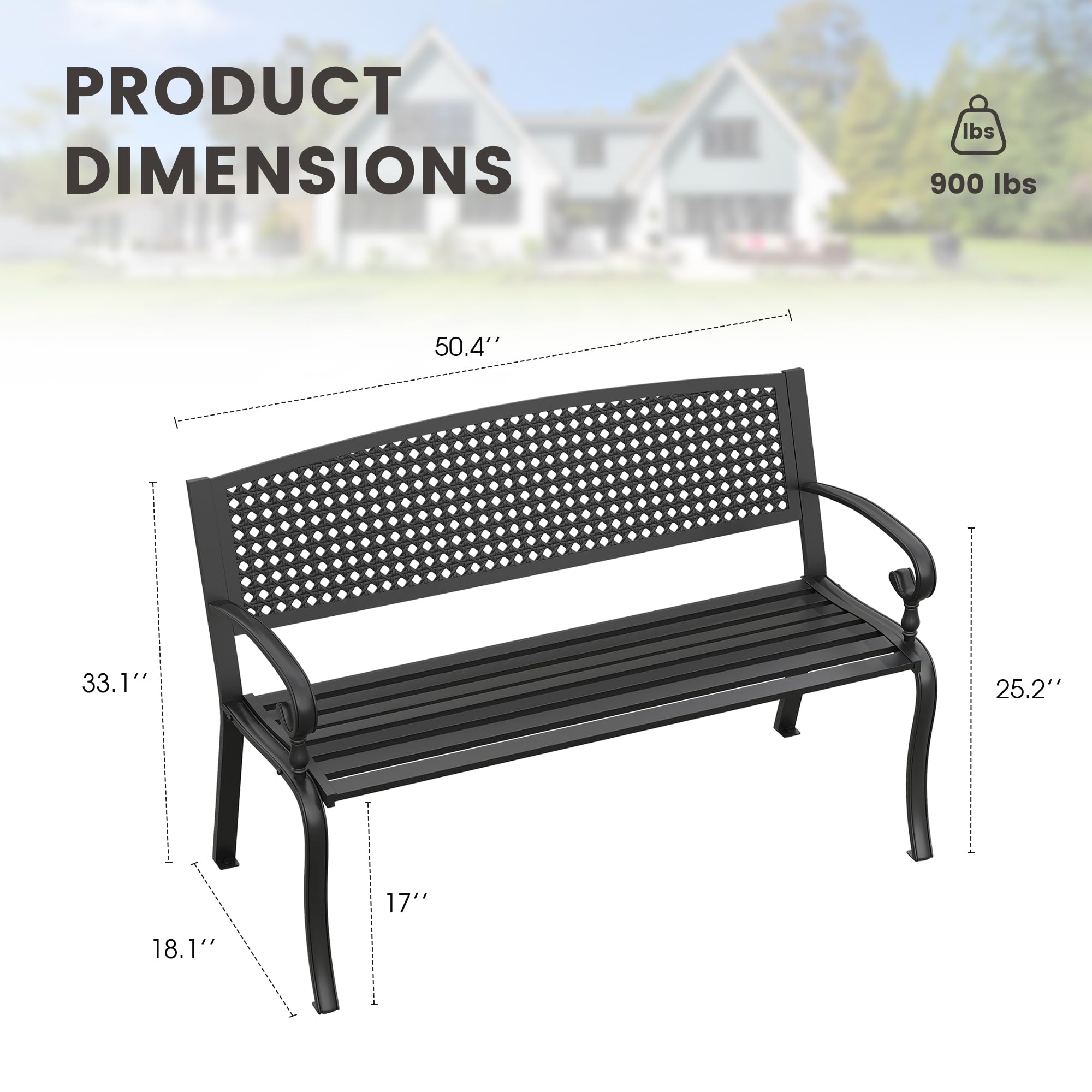 Outdoor Metal Garden Bench with Backrest