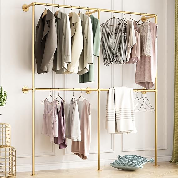 Gold Pipe Clothing Rack Freestanding 47" L