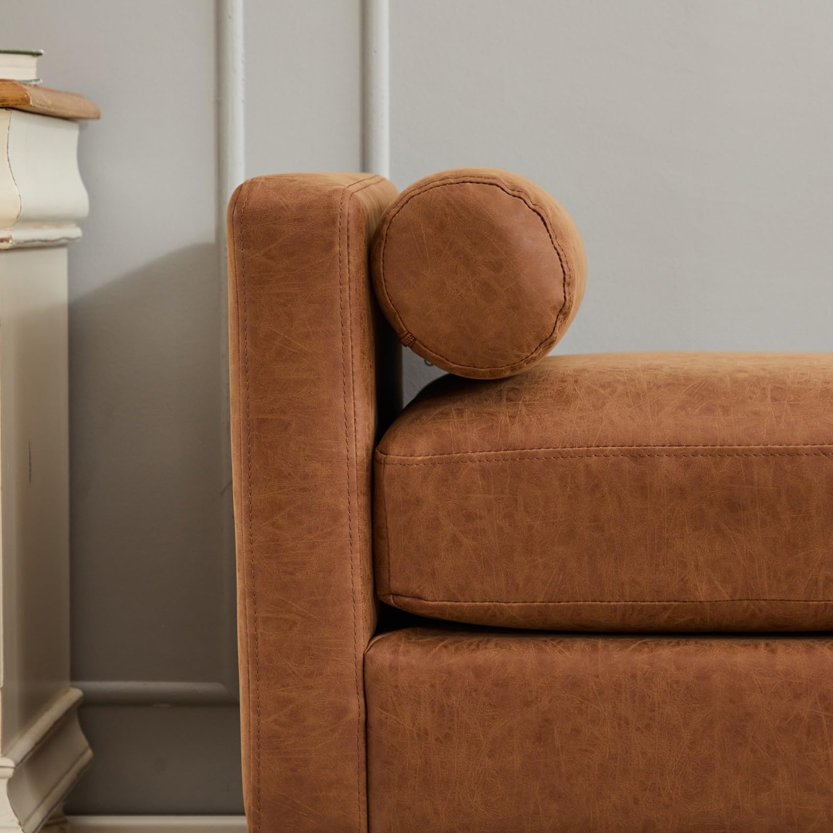 Oversized Upholstered Bench Ottoman with Bolster Pillows