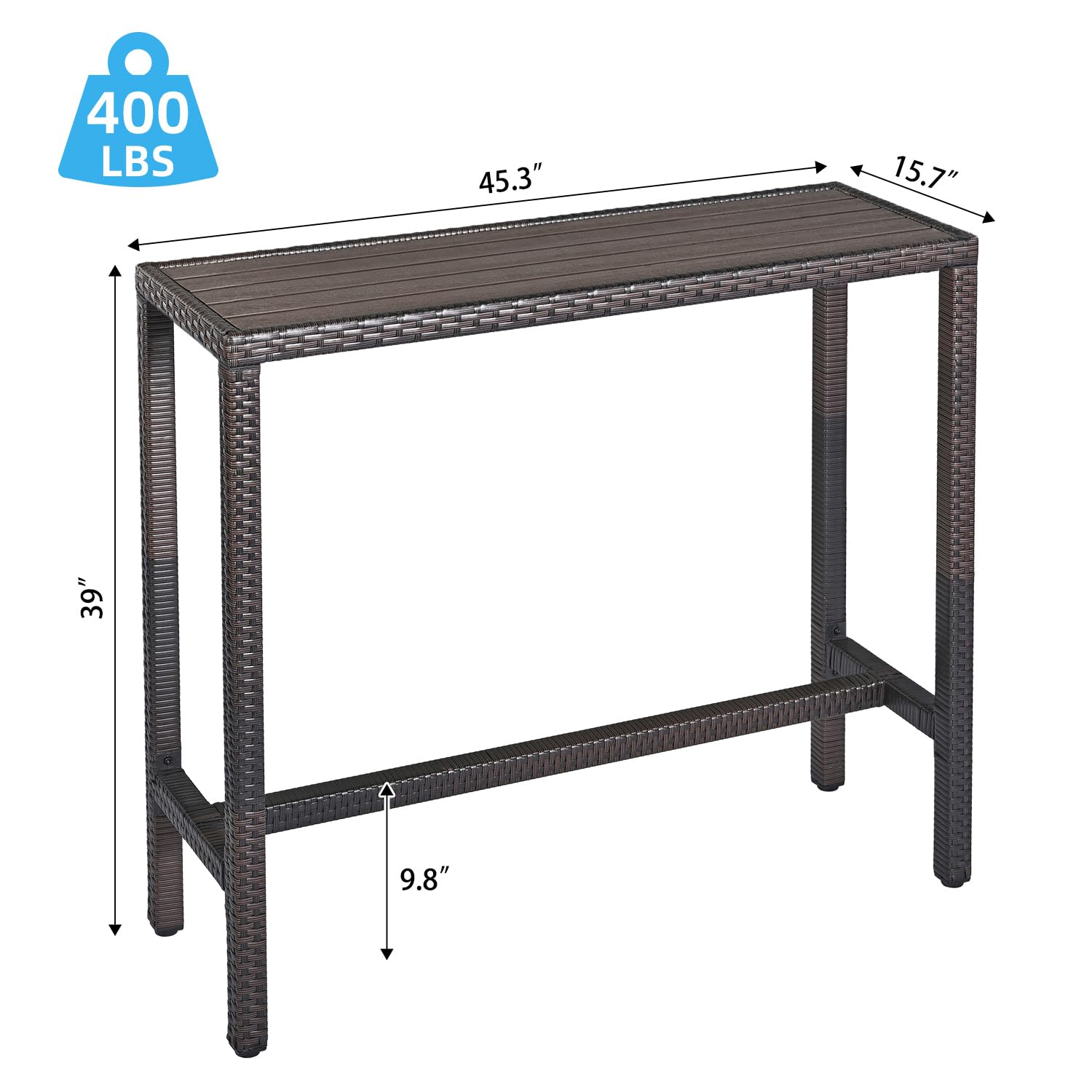 Outdoor Wicker Bar Table Counter Height 45 Inch