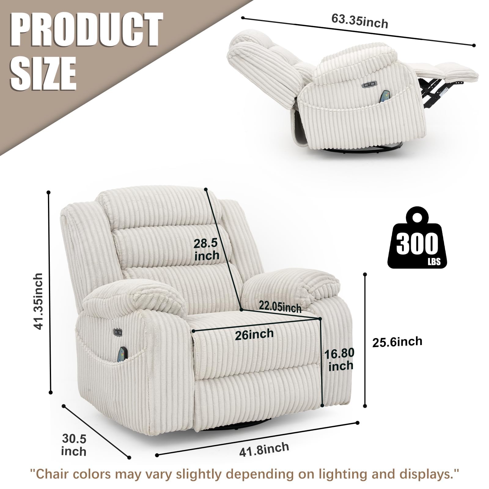 Power Swivel Rocker Recliner with Massage and Heat