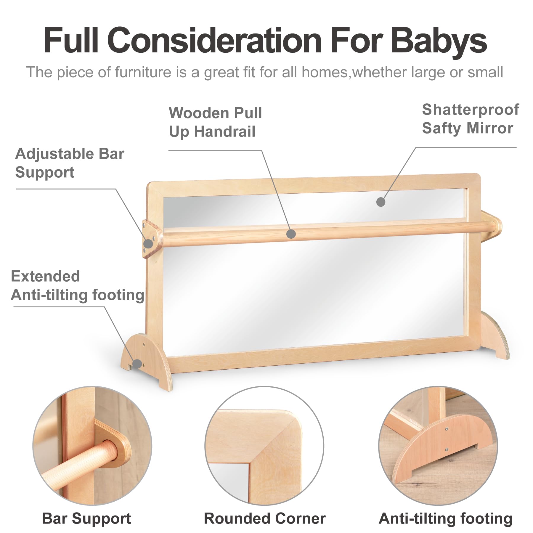 Montessori Baby Mirror with Pull Up Bar