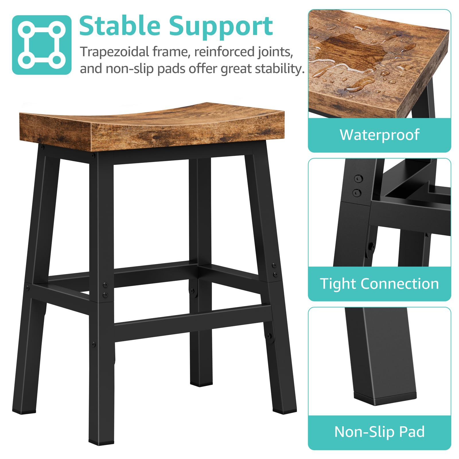 24 Inch Rustic Bar Stools Set of 2