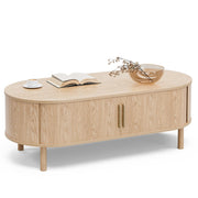 Oval Coffee Table with Sliding Door Cabinets