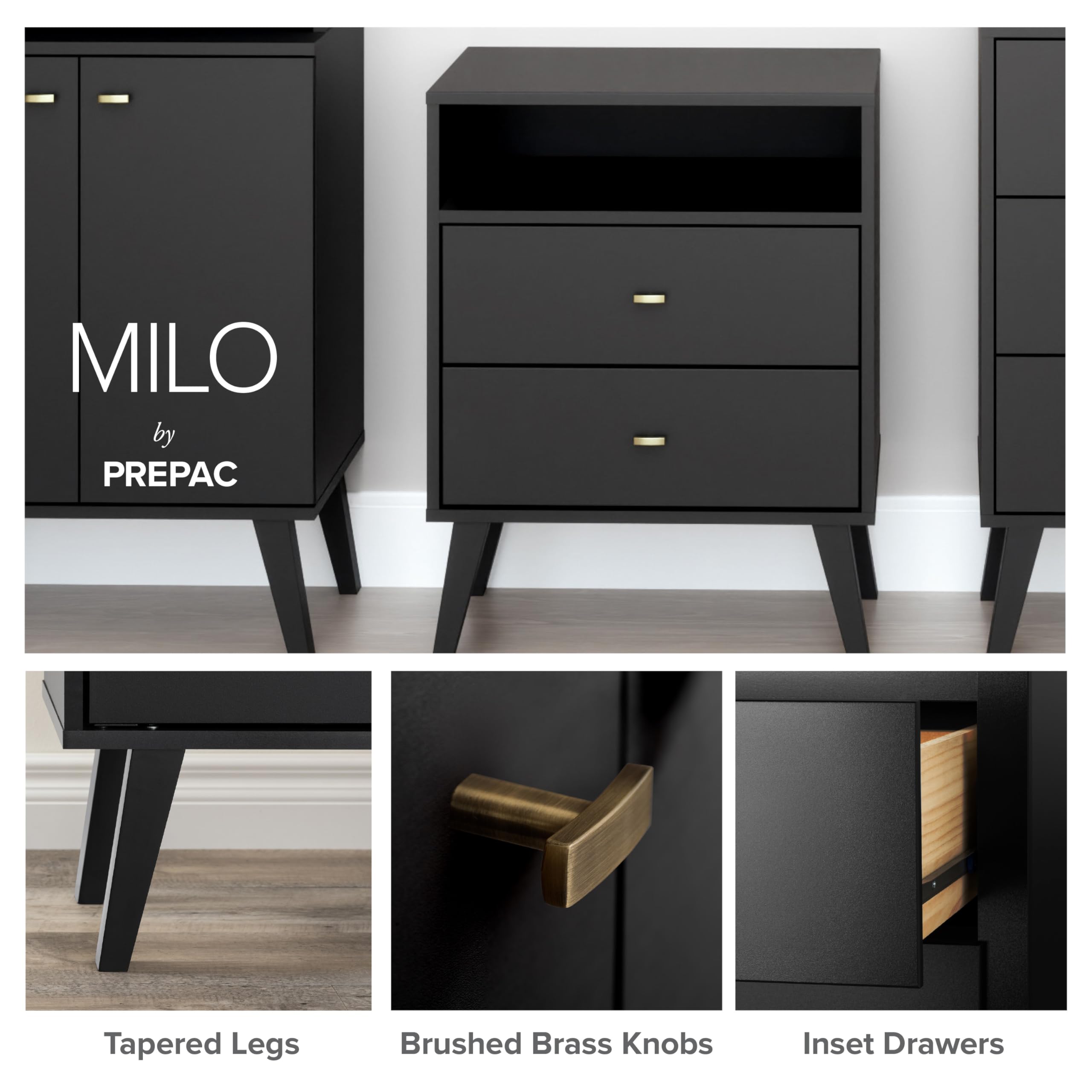 Mid-Century Modern 4 Drawer Chest Black