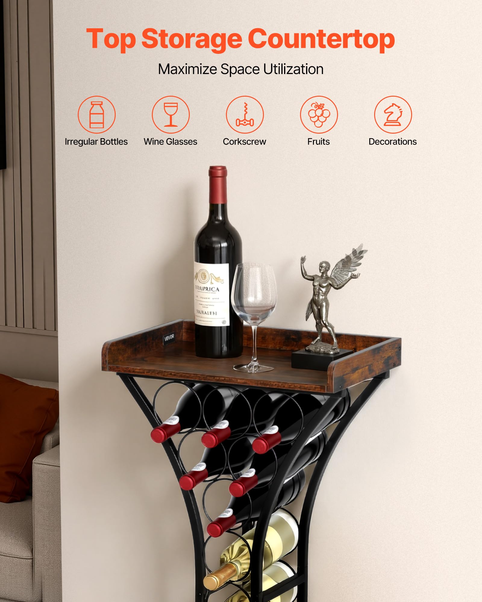 15 Bottle Freestanding Wine Rack with Wood Tabletop