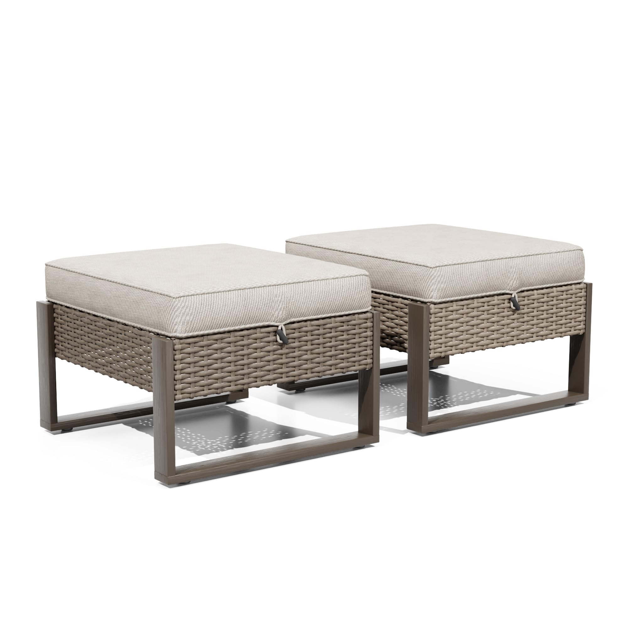 Outdoor Wicker Patio Ottomans Set of 2 with Cushions