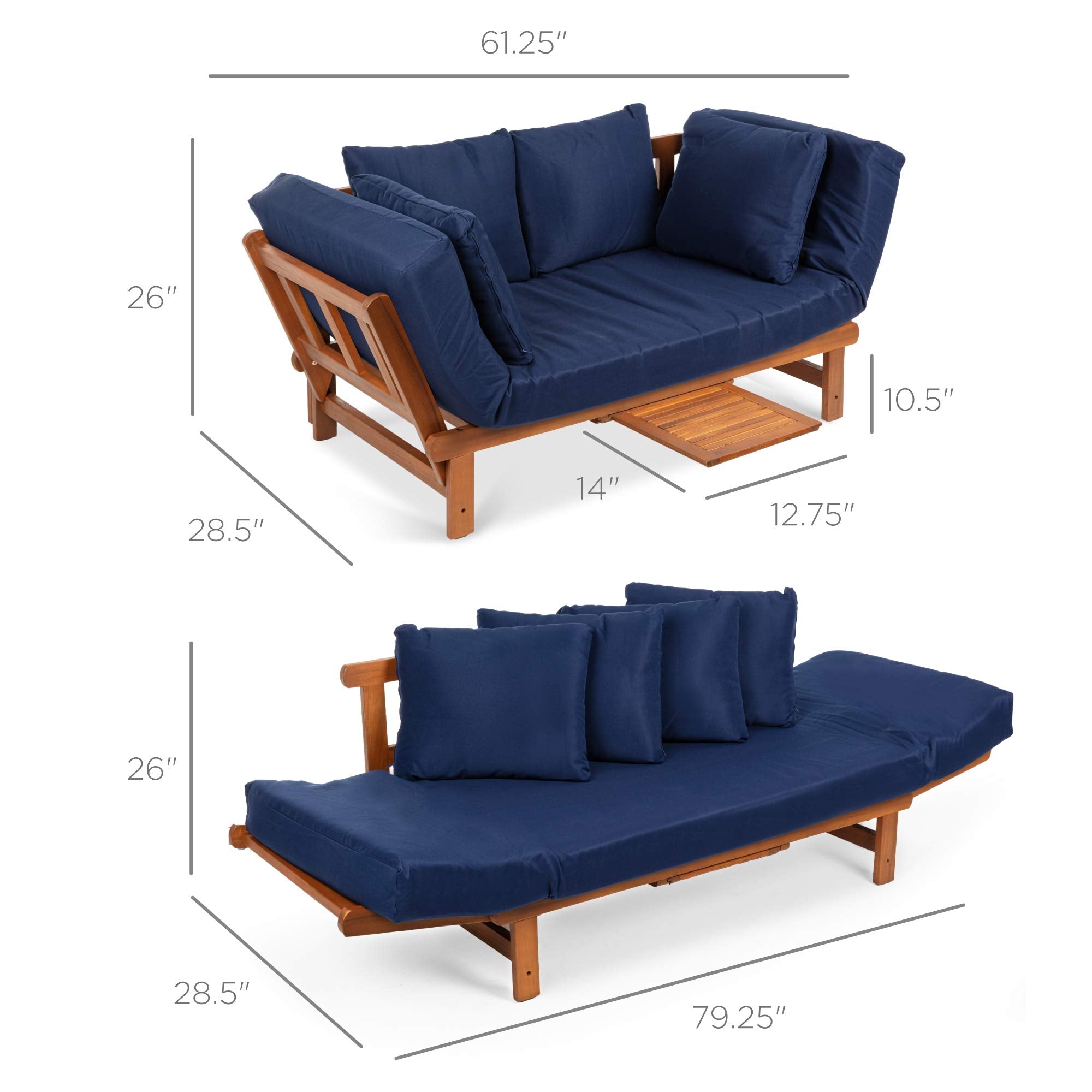 Outdoor Convertible Acacia Wood Futon Sofa