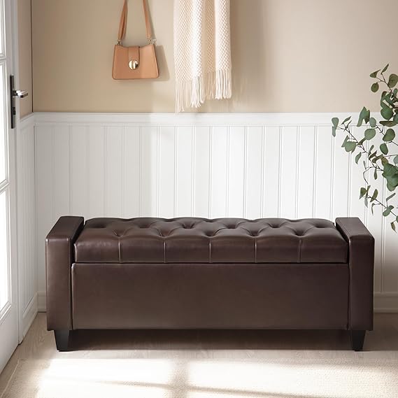 Upholstered Storage Bench with Hinge