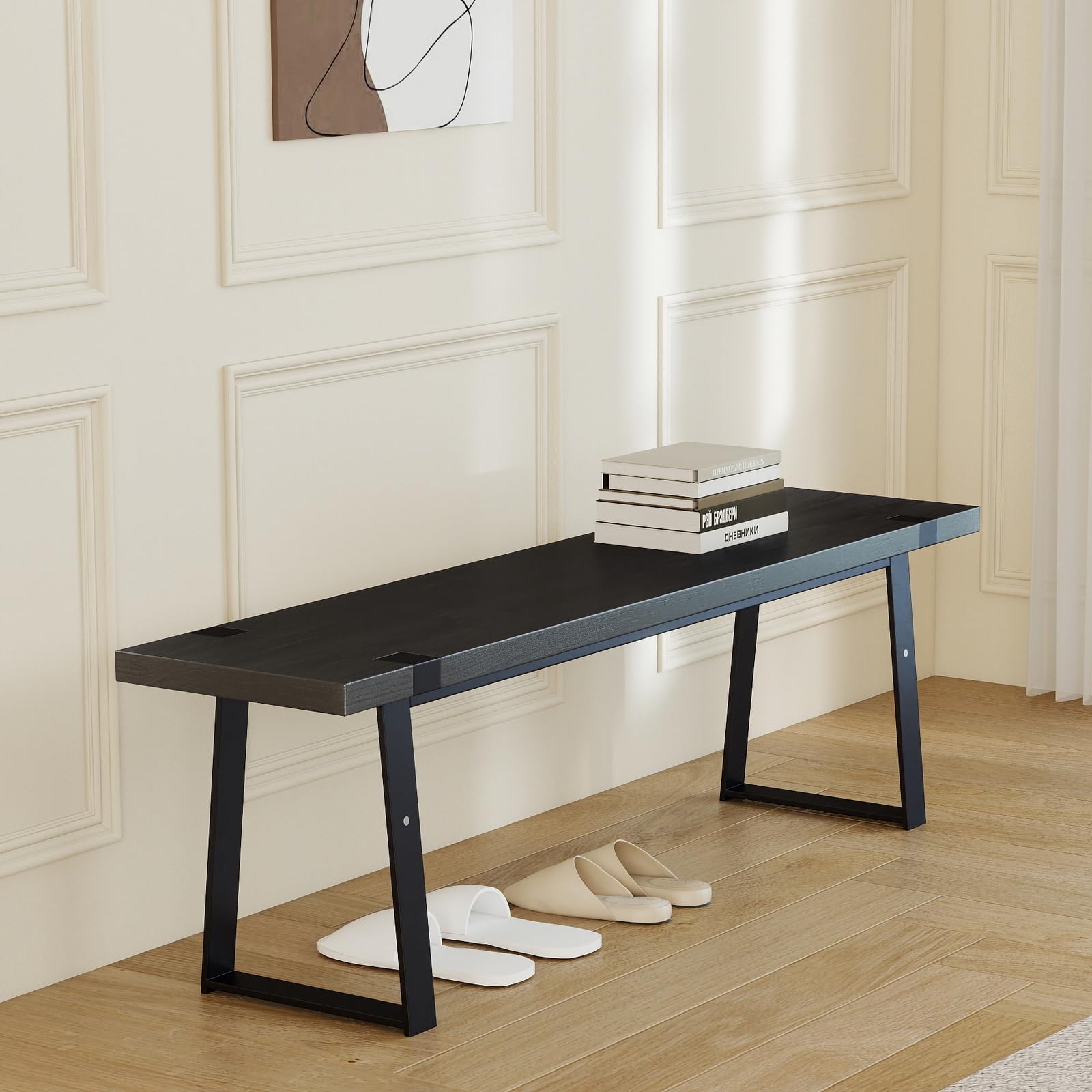 60" Wooden Dining Bench with Metal Legs