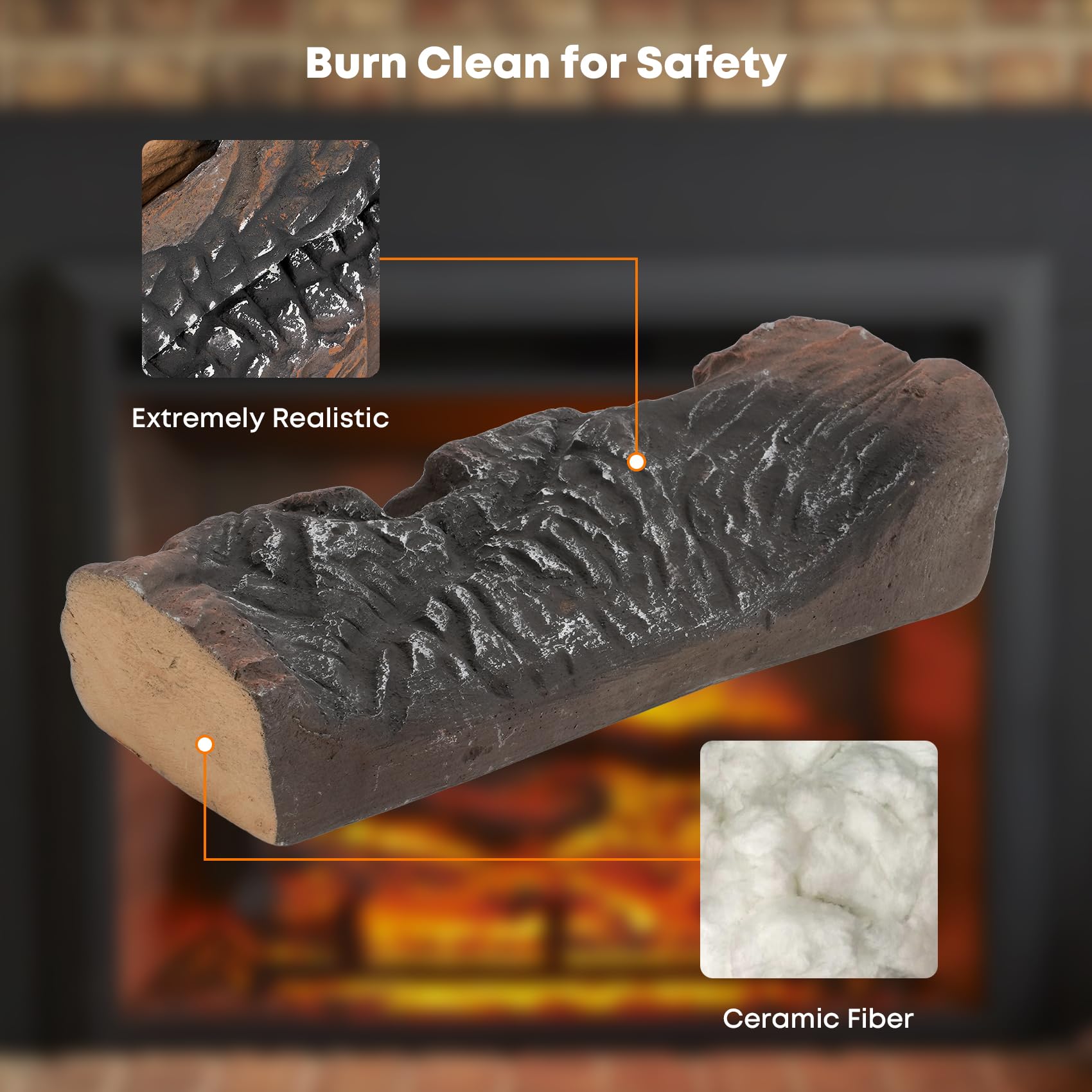 Ceramic Gas Fireplace Logs 9-Piece Set