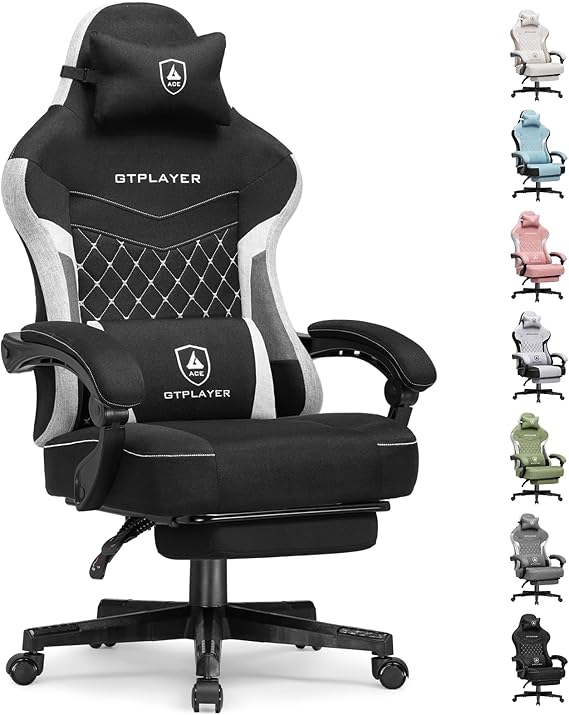 Fabric Gaming Chair with Pocket Spring Cushion and Adjustable Recliner