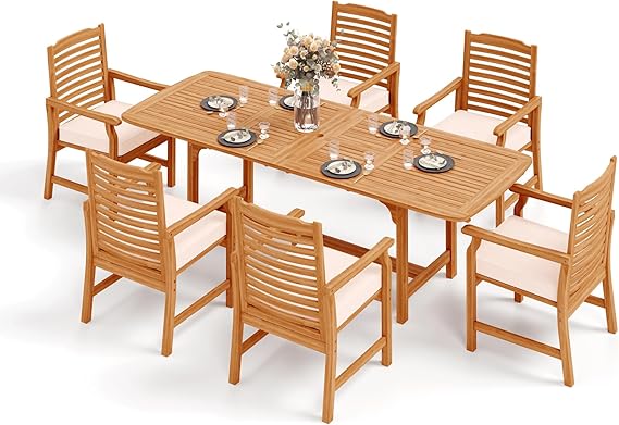 9-Piece Expandable Patio Dining Set with Acacia Wood Table and Rattan Chairs