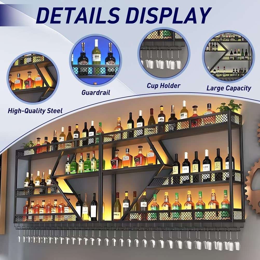 Wall Mounted Wine Rack with LED Light