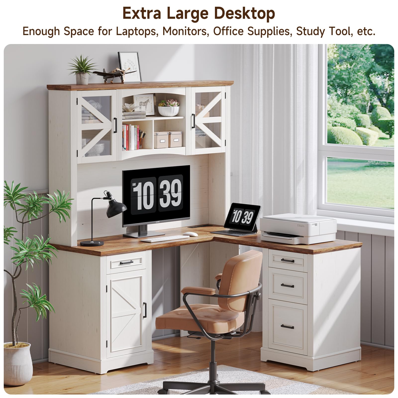 72" L-Shaped Executive Desk with Hutch and Storage Drawers