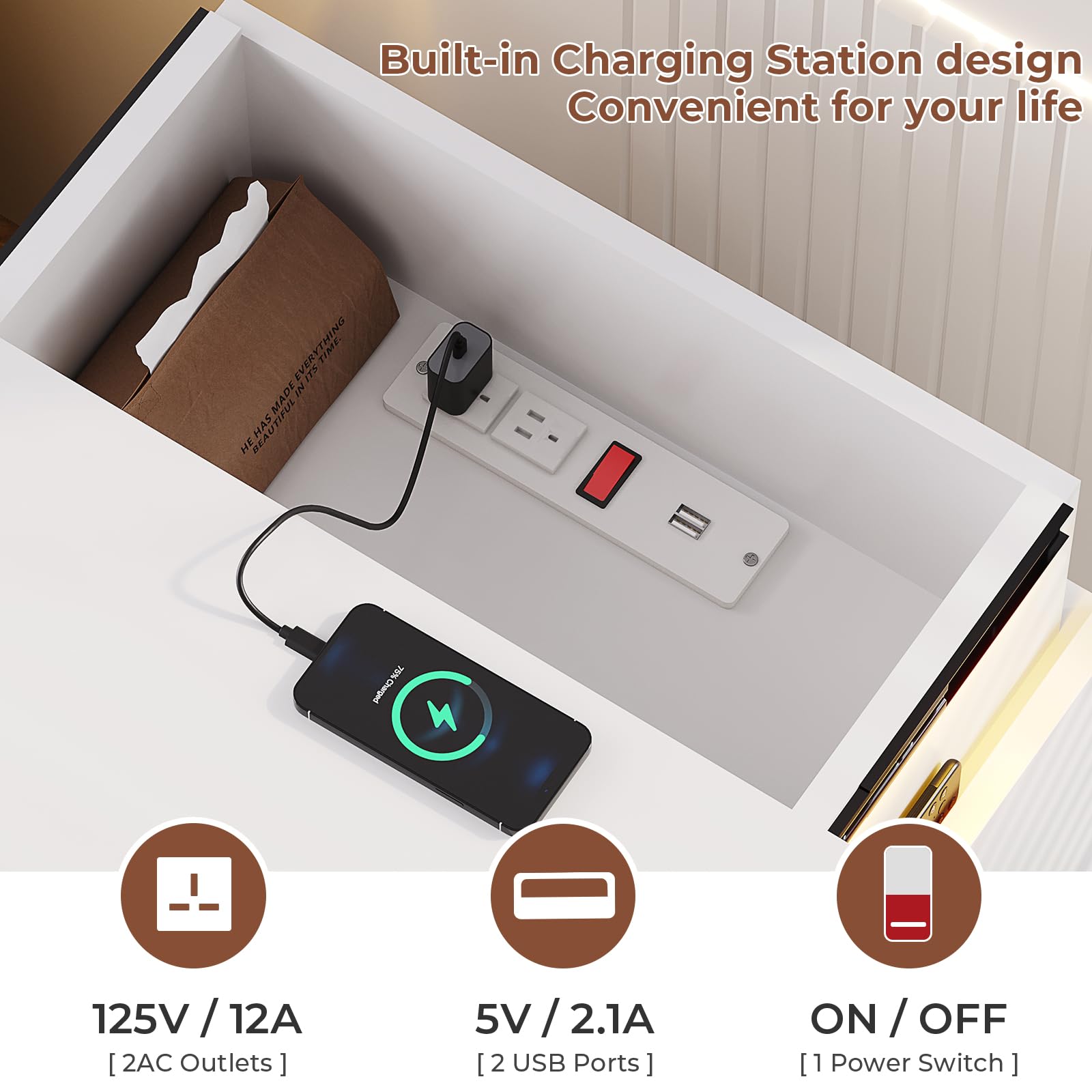 LED Nightstand with Charging Station