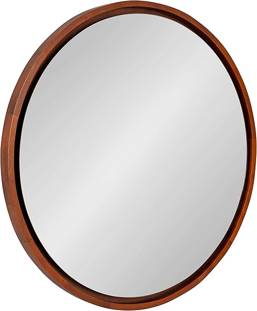 30-Inch Round Wood Framed Wall Mirror