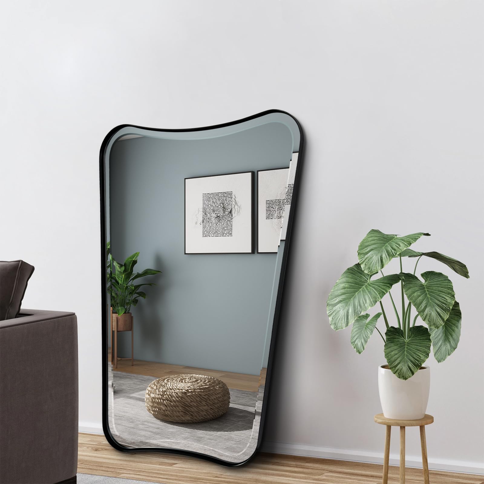 Wavy Bathroom Mirror 36x24 Inch Black Metal Frame