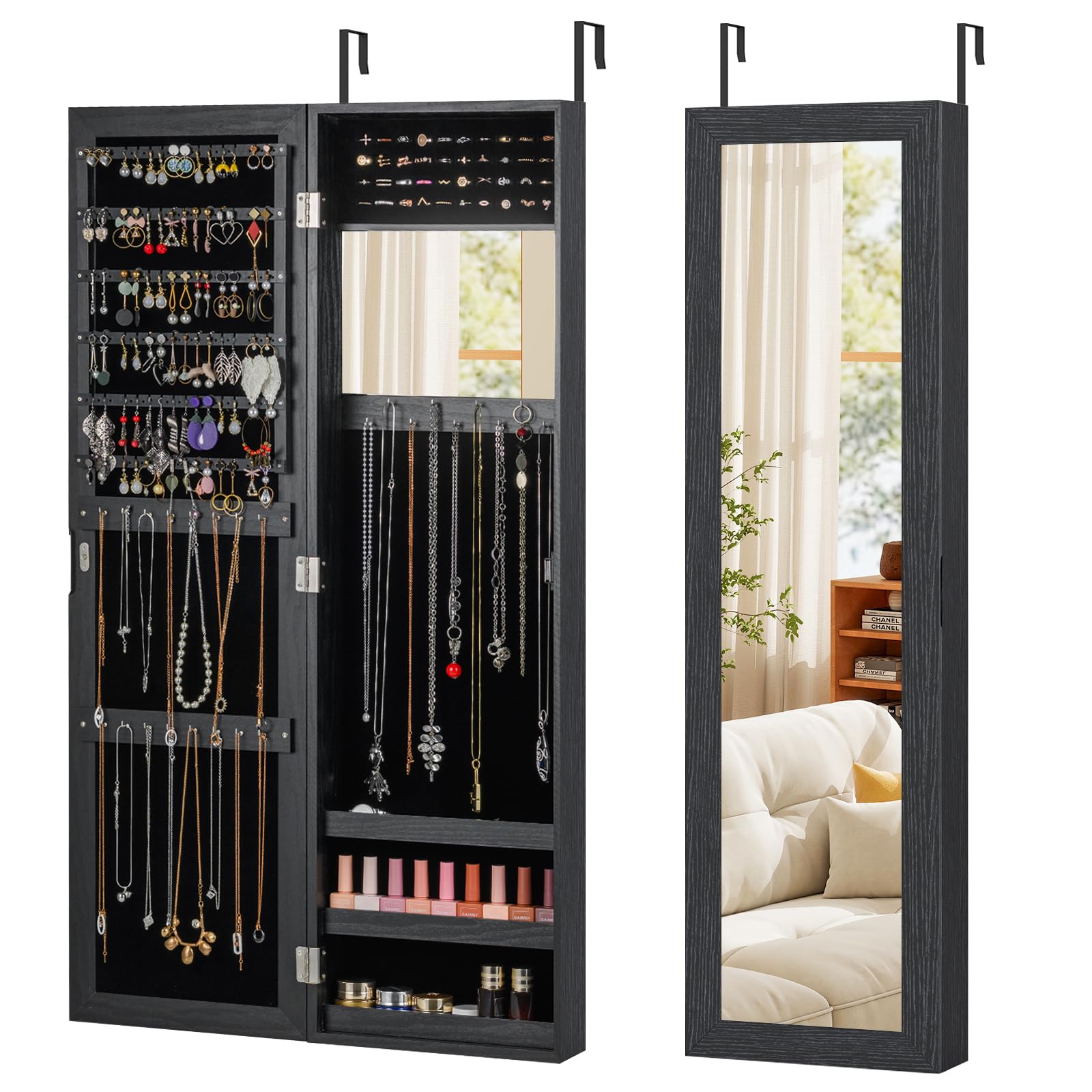 Wall Mounted Full Length Mirror Jewelry Cabinet