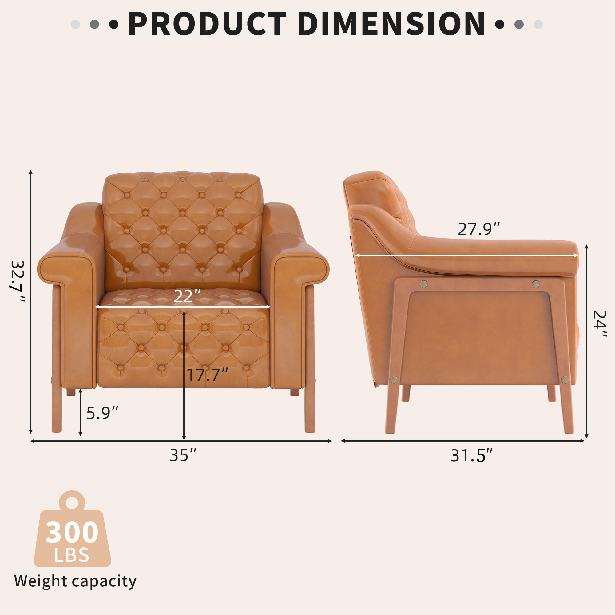 Brown PU Leather Accent Chair with Ergonomic Support