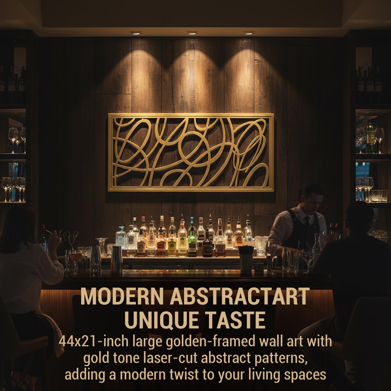 44" x 22" Large Gold Metal Abstract Laser Cut Wall Art Panel