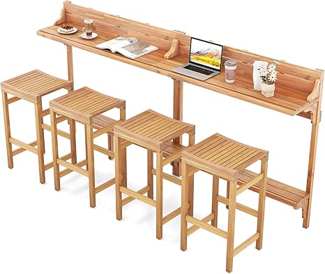 3-Piece Acacia Wood Balcony Bar Set with Stools