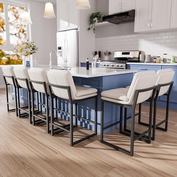 Black Bar Stools Set of 4 - 26 Inch Counter Height with Backs