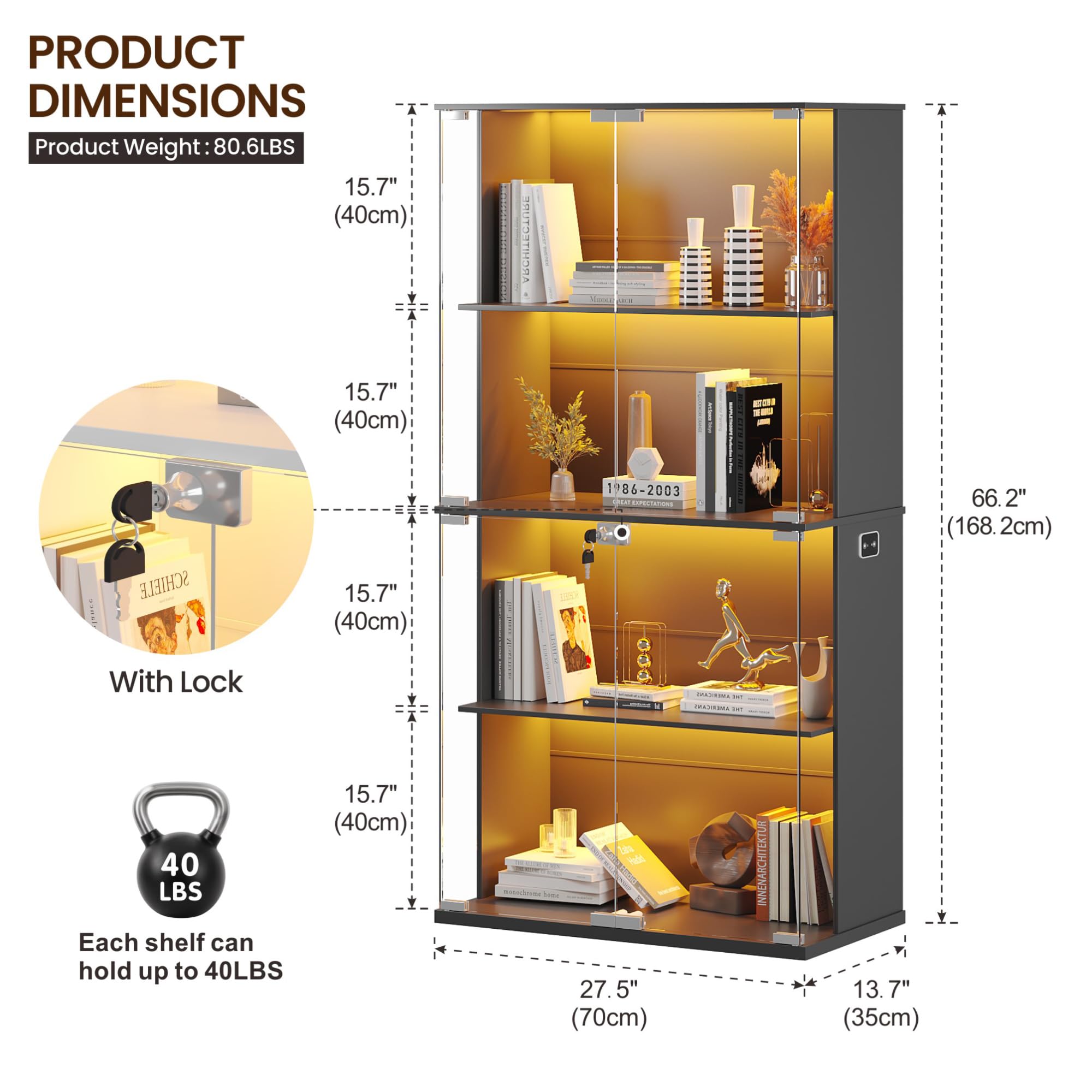 Display Cabinet with LED Lighting and Glass Doors